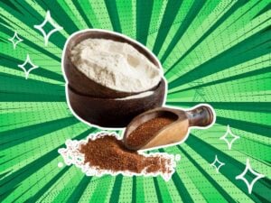 a bowl of flour and a scoop of powder
