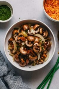 Air Fryer mushrooms and onions
