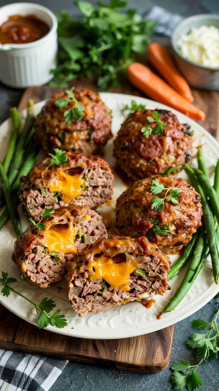 3. Cheddar Stuffed Mini Meatloaves