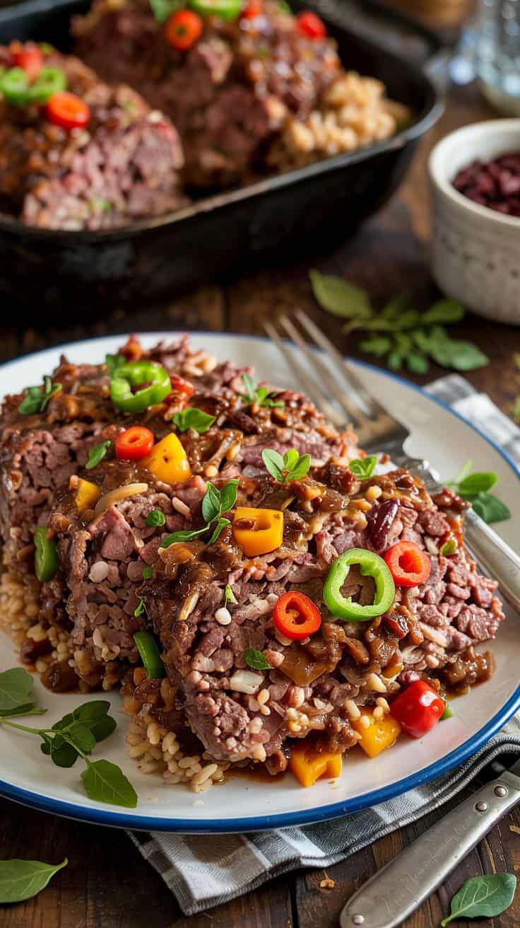 Cajun Meatloaf with Dirty Rice