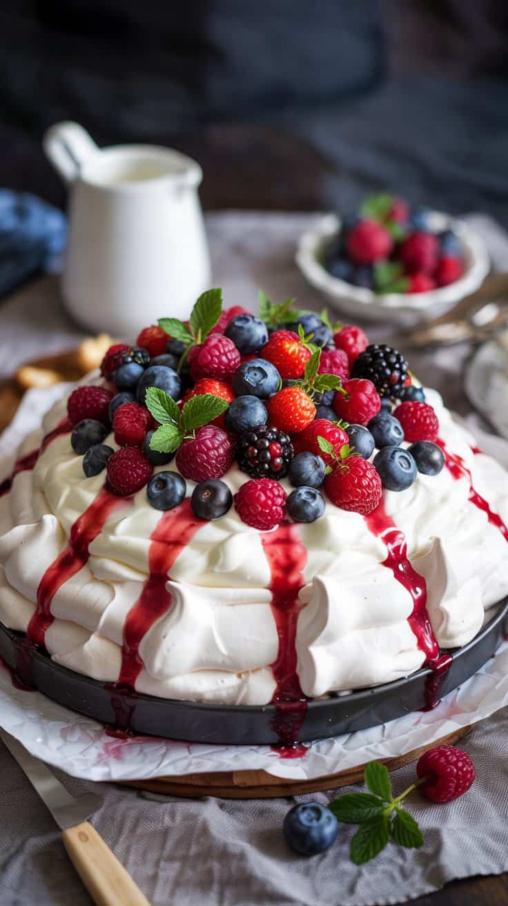 6 mixed berry pavlova with whipped cream XT478ALYS3iyxy3x KUC A HYUXQg6USImDtMNVLRqHoA