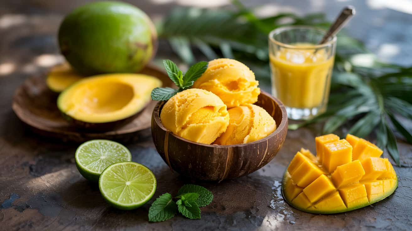6 ripe mango sorbet with lime a tropical oGfu3v8GReSOt9wALaX2 Q FJ17OhhSTzG 7XbRk MRQA