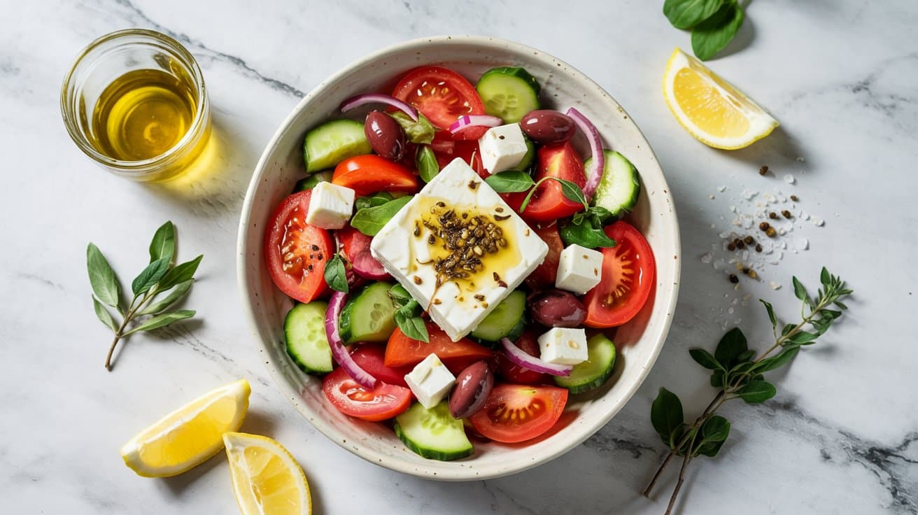 1 greek village salad horiatiki a bright bXb3DaseSDWfBq jQp8BrA ENs BoSzRBaCG9apF4aadQ