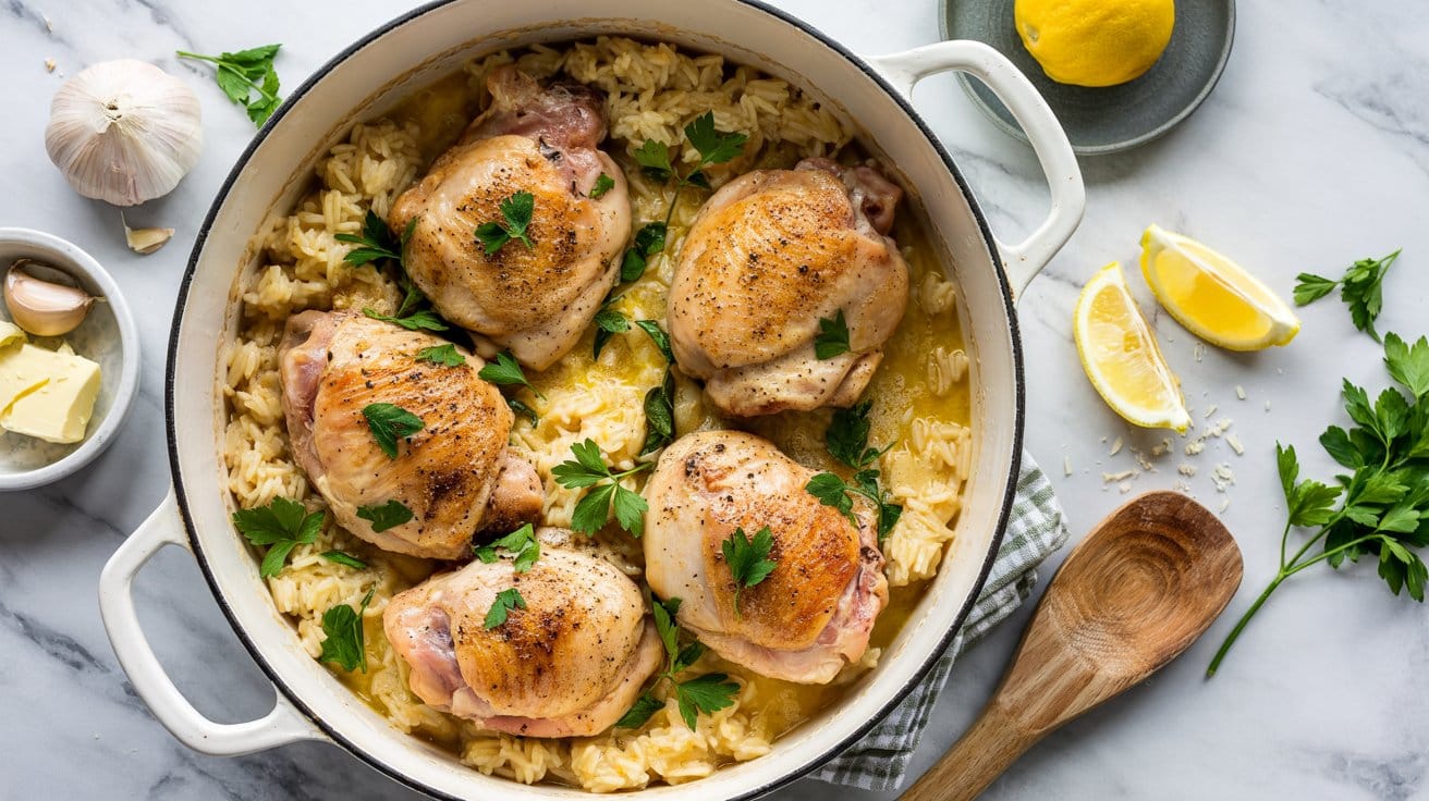 1 one pot garlic butter chicken and rice ZD0uGNUeSAeZEW9LKLgauA 75RrGLL9TWqZhypzqQgm4w
