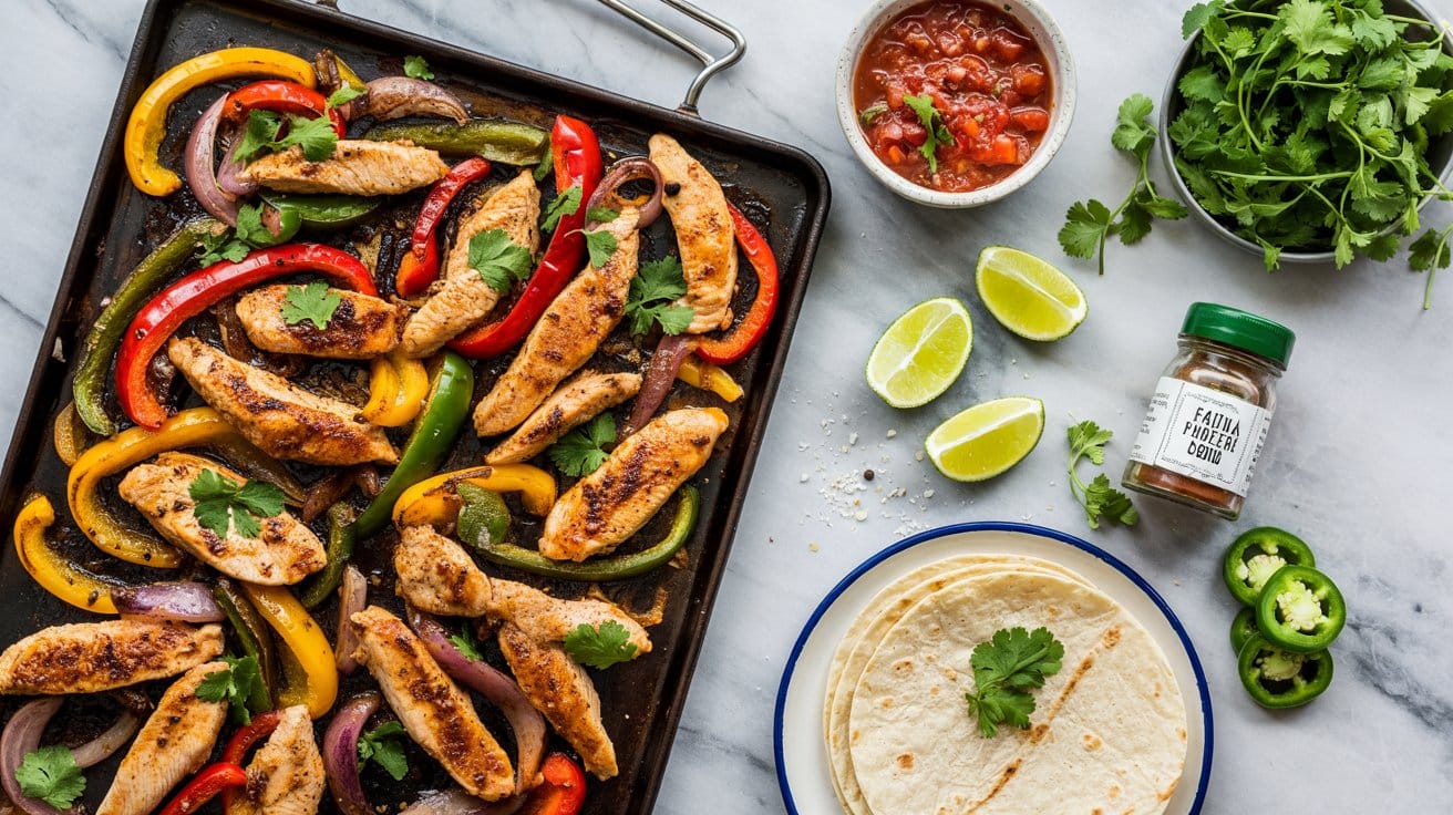 1 sheet pan chicken fajitas a bright top LS4rt6GVTrq3DqlsnotCzA rSoOlrH9R7OddbO2F85vFg