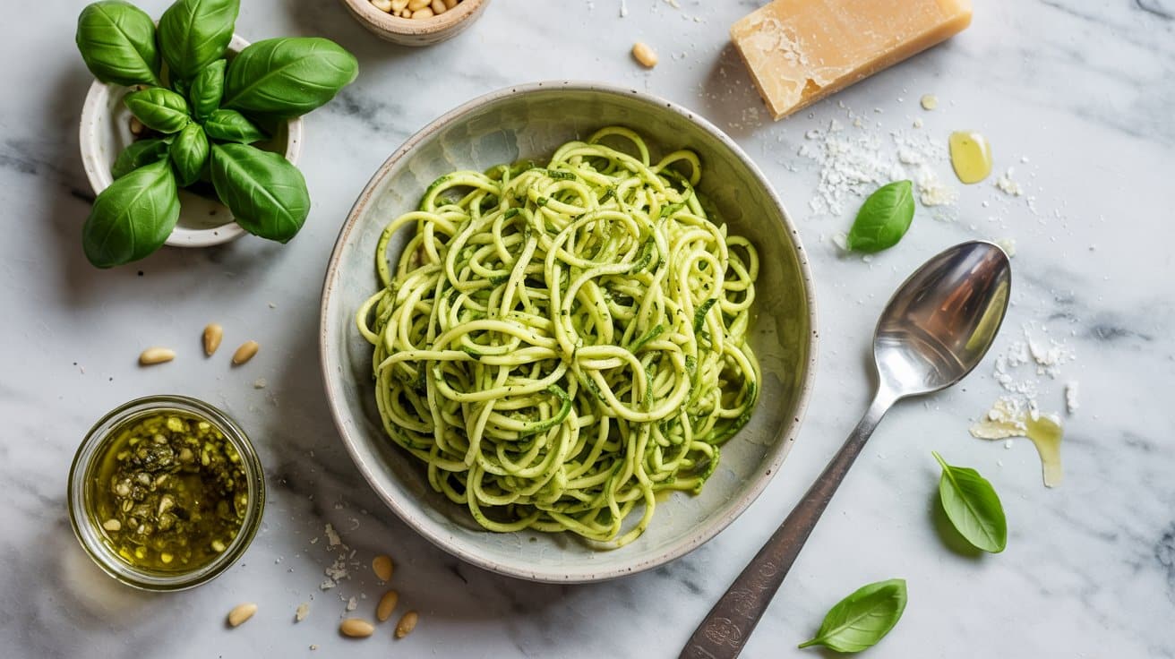 11 zucchini noodles with pesto a bright 4idleOzsTlq16Y3b1B6ILA oNP3vMUpTuyRvdNSzKiE g