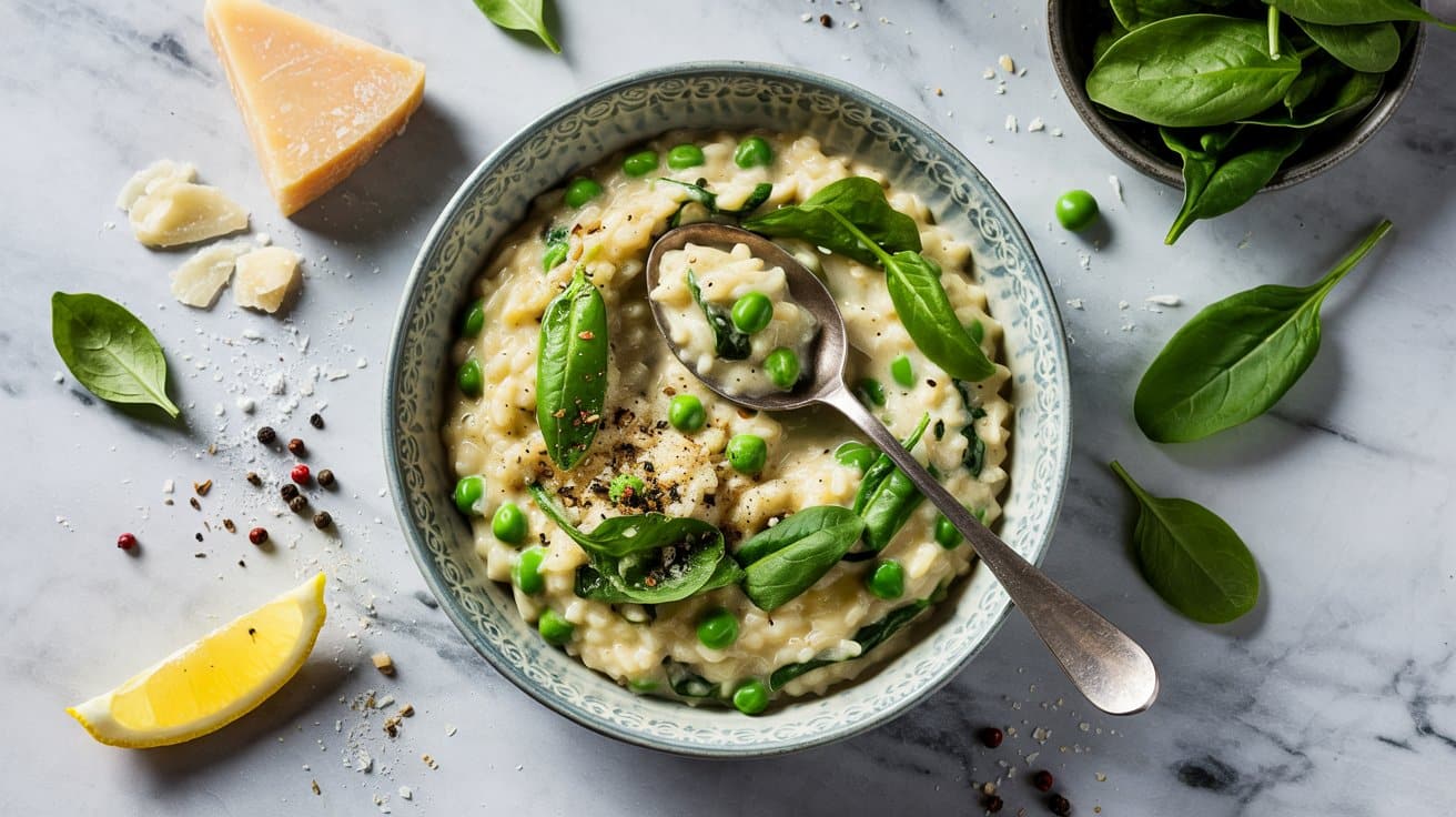 13 creamy spinach and pea risotto a brig Pyzn2wZhSOCcAnNYJ3cJ7g F7u8CfhZQk mF3FiyDaLTA