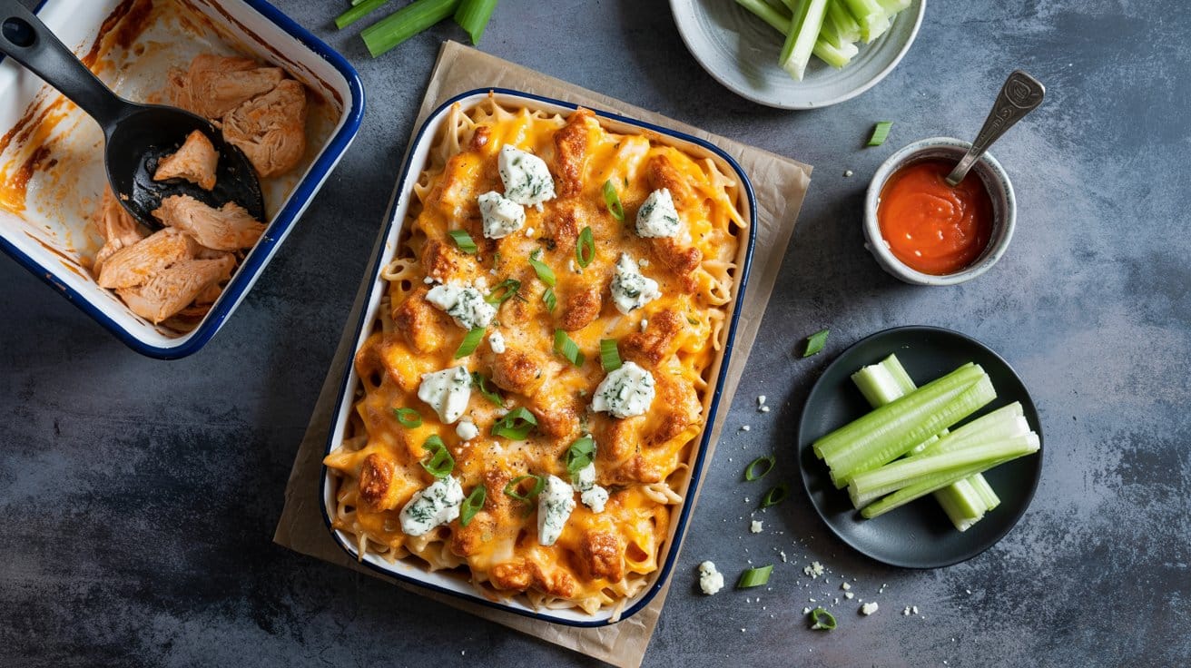 13 no boil buffalo chicken pasta bake a Knln2A3CRmOajT14oIyQYg Jtd1ALfQKGKOKb9pVBU0A