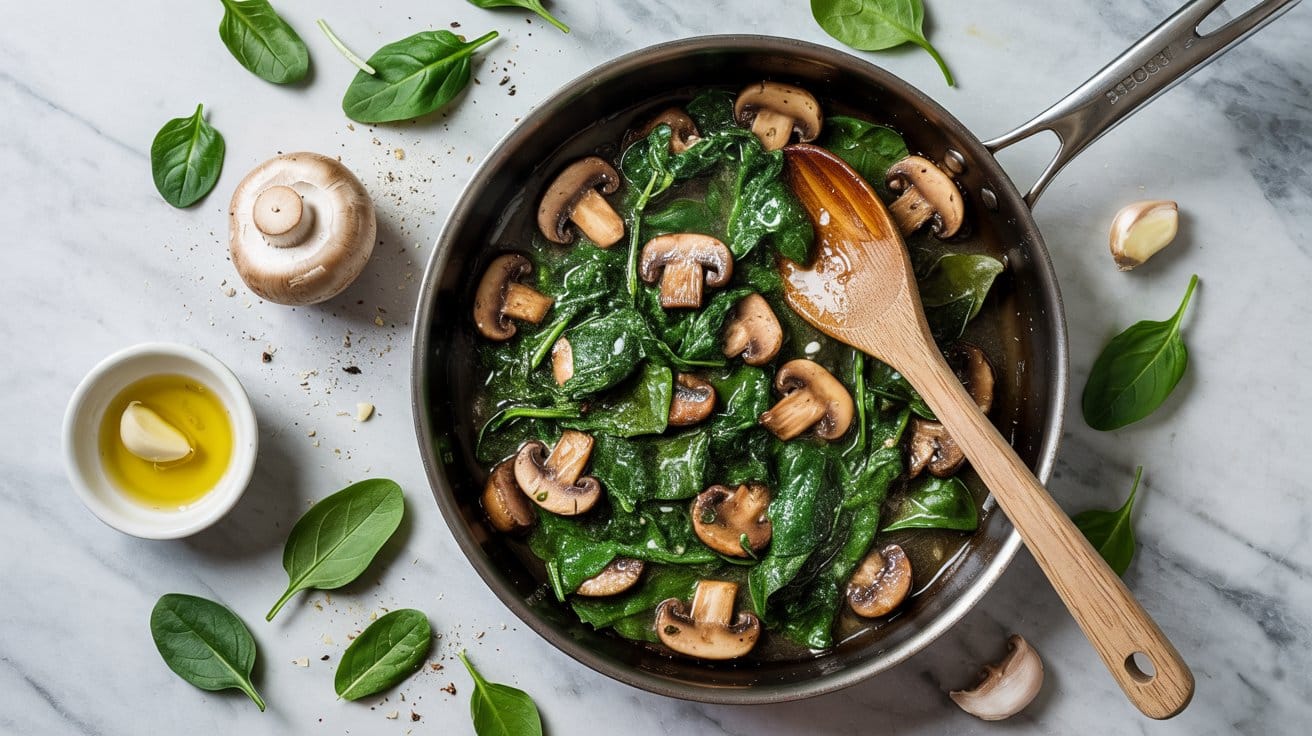13 spinach and mushroom saute with garli bSwnVezhSeuRJXycQeNhgw 9DCoOjP6QOuvSWqhjX3EDg