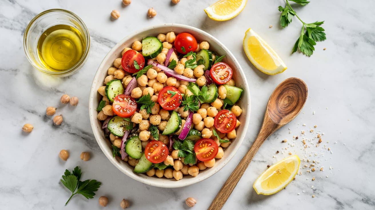 14 mediterranean chickpea salad a bright vF9rmc6gTR2uJW12Ot69Og ACahugbuSTiqRwX2DIUSrQ
