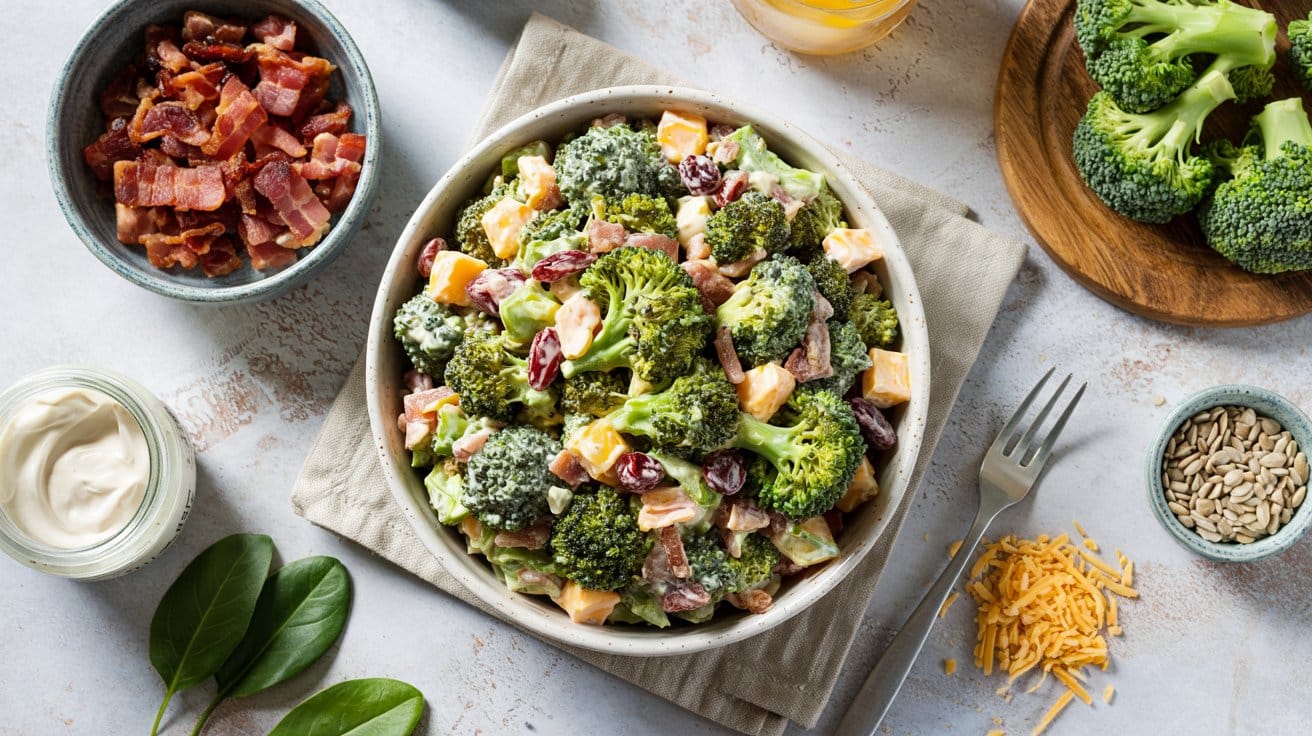 15 broccoli salad with bacon and dried c pb01DOeZQymcZRlYyNVjZQ yXHpbHfySC2BJRyfoEvcOQ