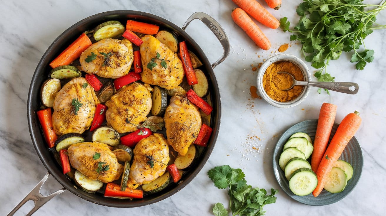 17 turmeric chicken skillet with roasted 7tYH DUKQtGeLTEi099lLA 9wIka0e0SGuEnbcIVGyiLw