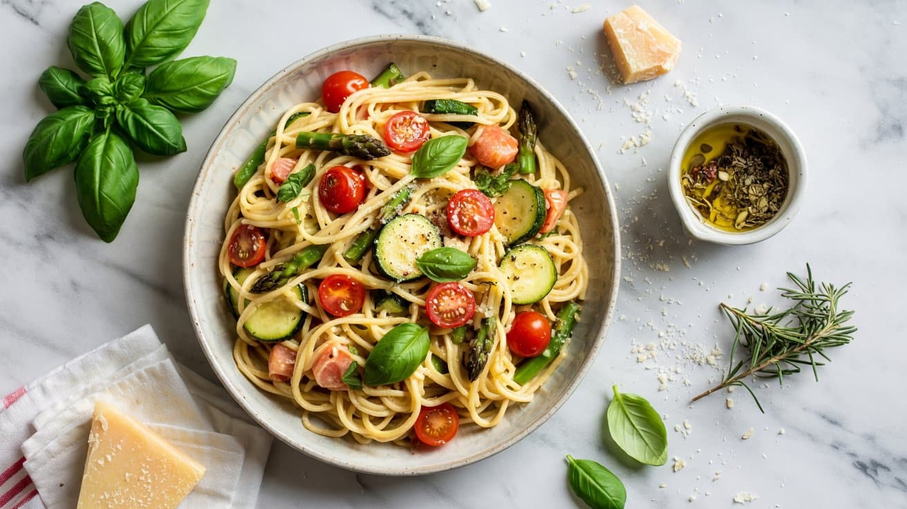 18 pasta primavera with garlic and herbs iFH9 YhcTa j5m0miOI Rg 4PBeVvZlQWWbcFVDmoRcEA