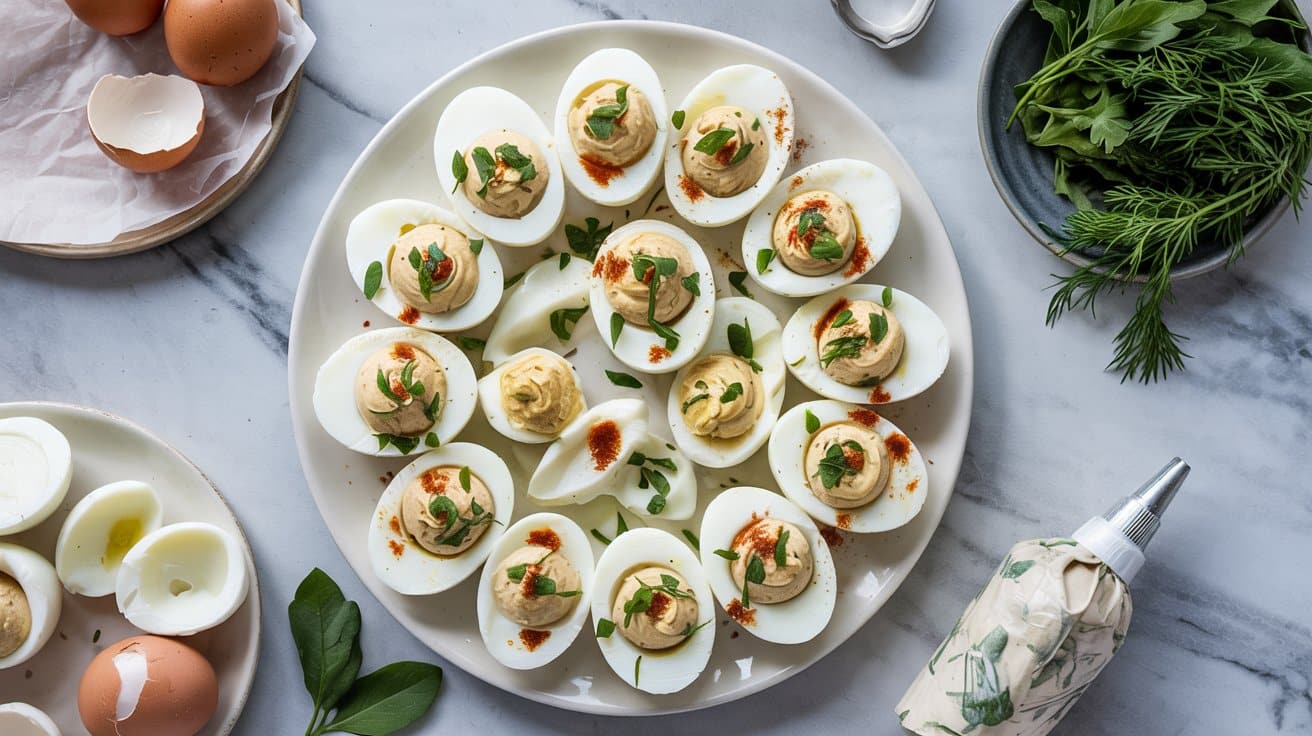 19 no oven deviled eggs with herb toppin M4l03cMxRICssMOV8BIkog tk4FIoreQbGUCGtiFsRXQg