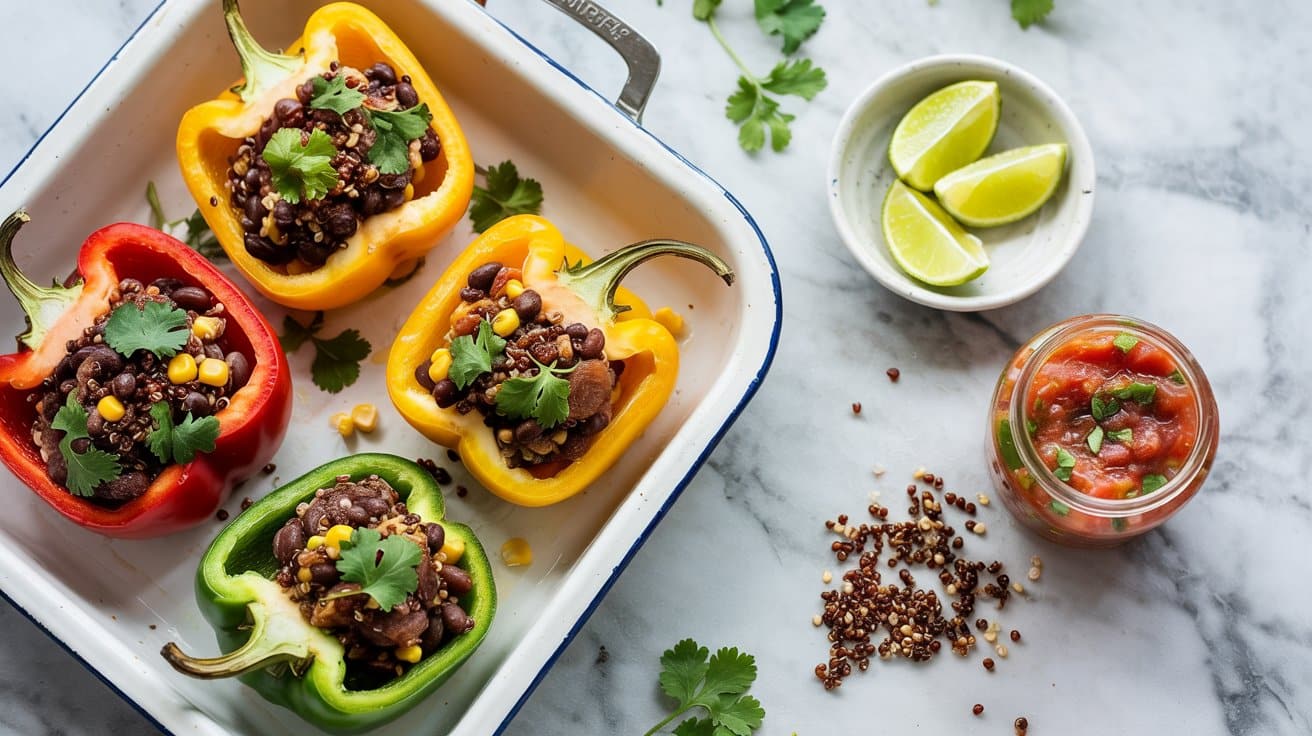 2 quinoa and black bean stuffed peppers qeDyDgtbRI dILLBZxRF6w I4rNSIN9TwmfesrZkIUe4w