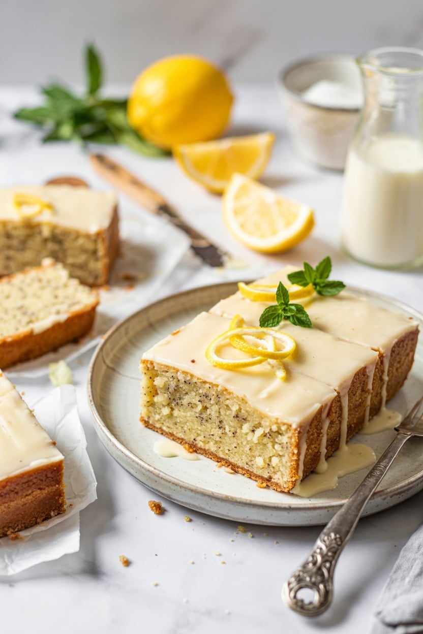 Lemon Poppy Seed Sheetcake with Glaze