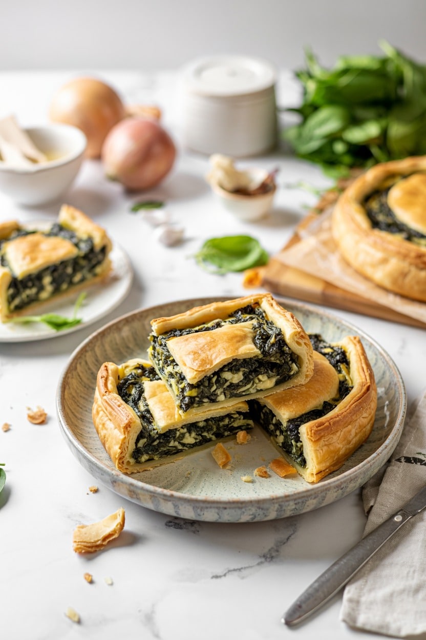Spinach and Feta Pie with Puff Pastry Top