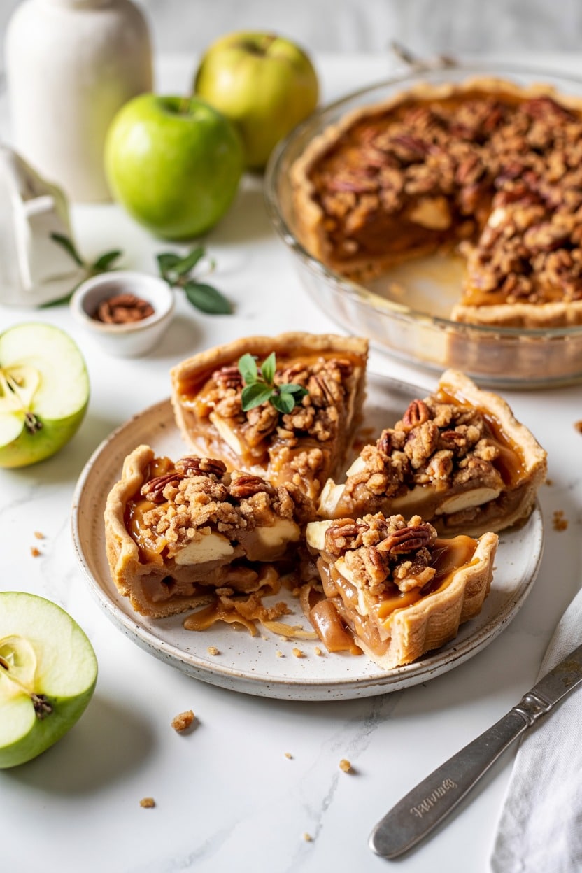 Caramel Apple Pie with Pecan Streusel