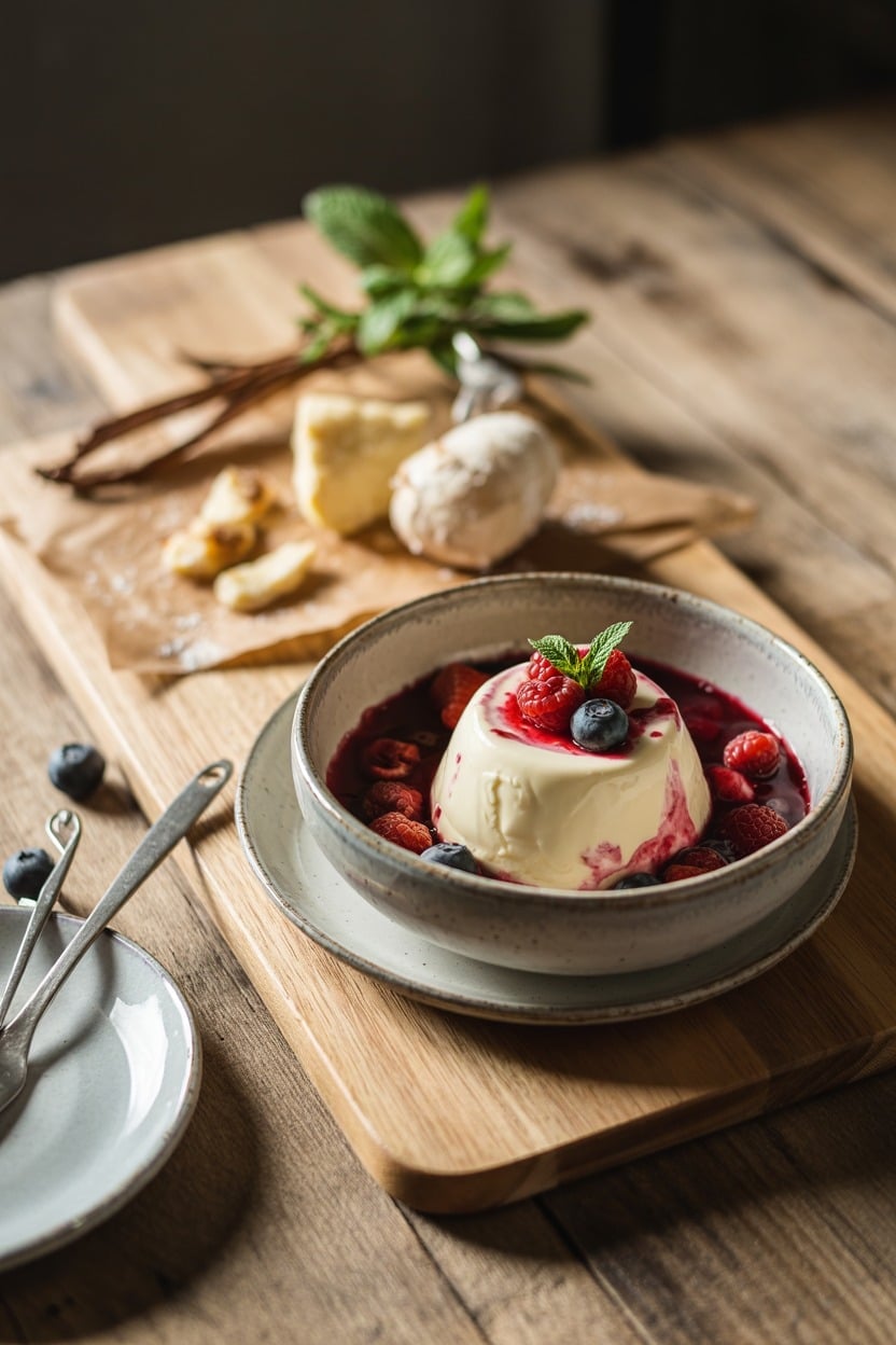 Vanilla Bean Panna Cotta with Berry Compote