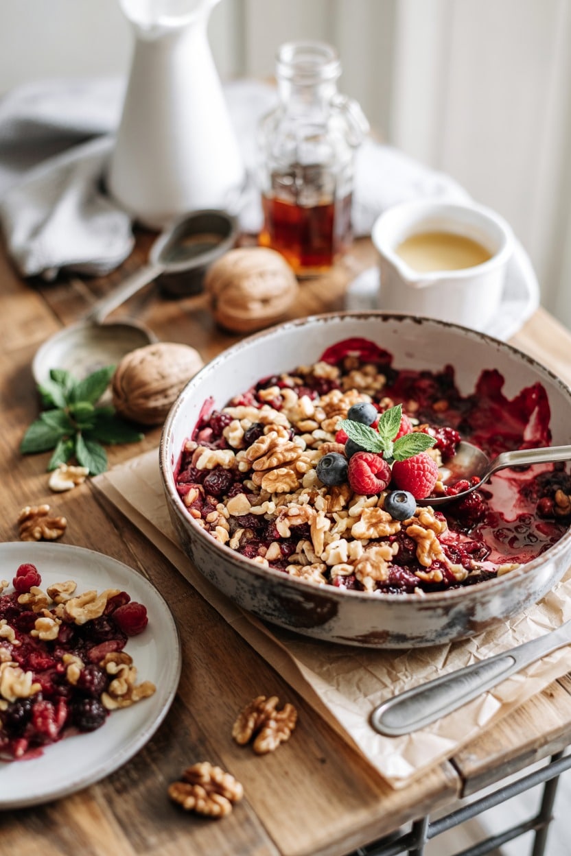 Mixed Berry Crisp with Maple Syrup and Walnuts