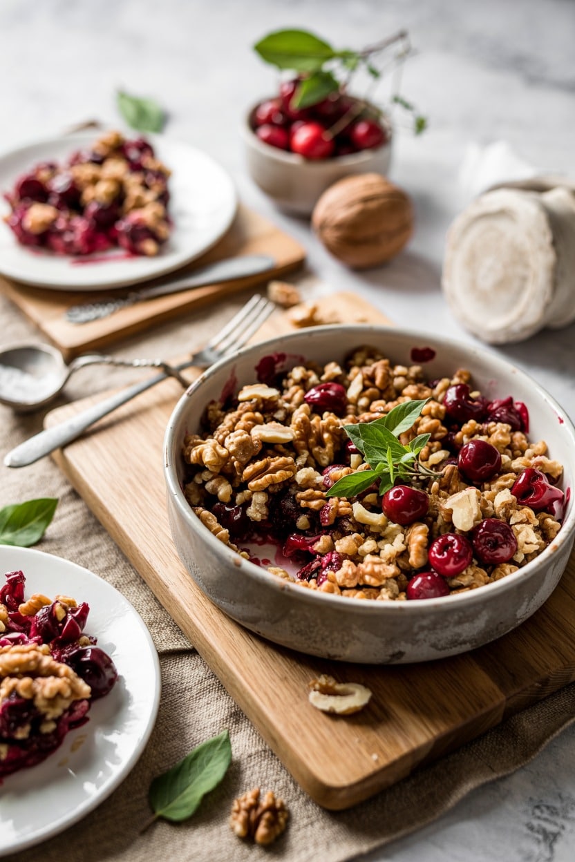 Vegan Cherry Crisp with Coconut Oil and Walnuts
