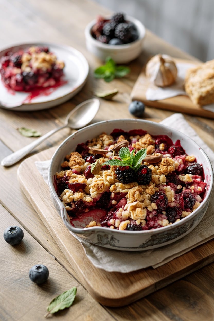 Blackberry and Plum Crisp with Cardamom