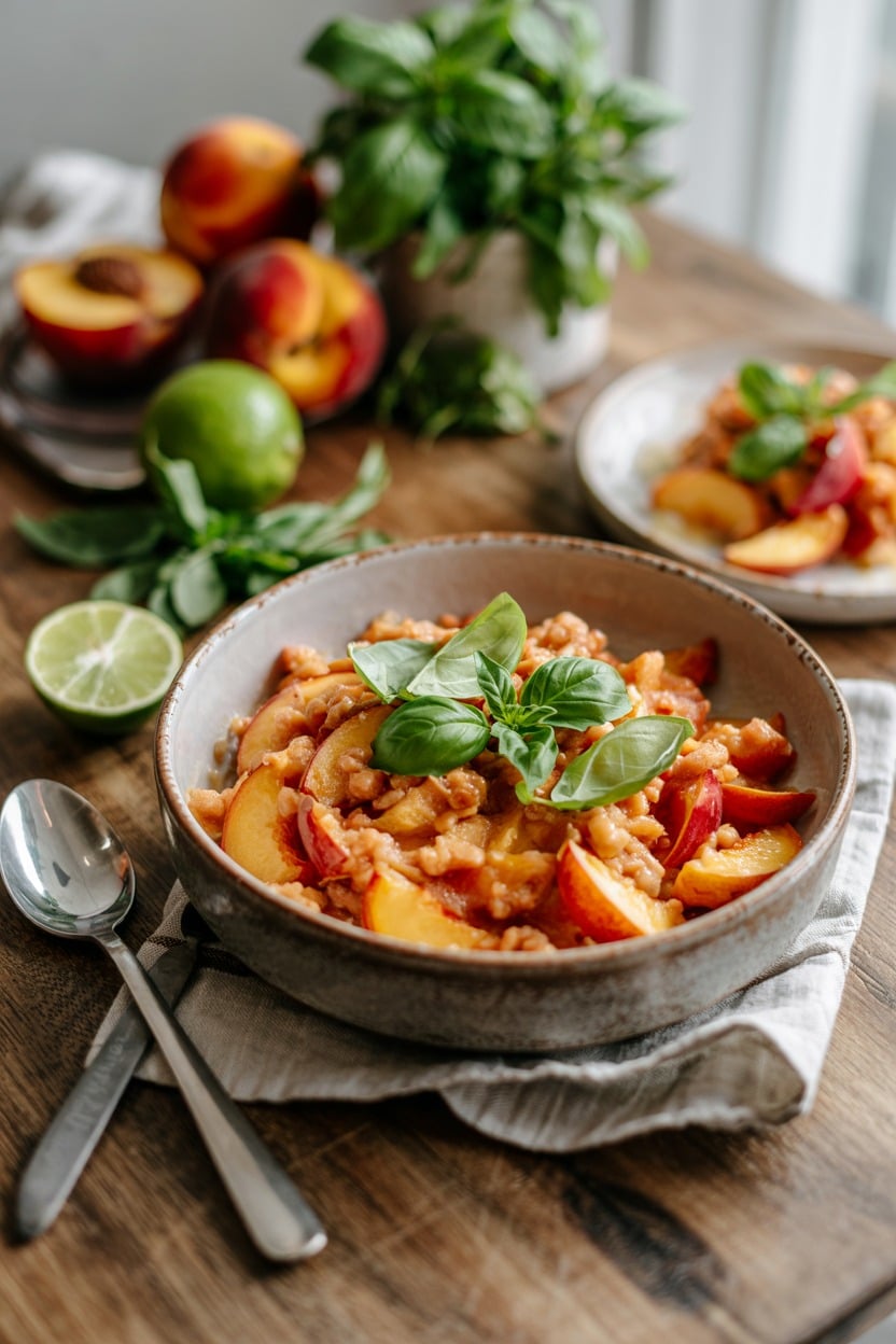 Peach and Nectarine Crisp with Basil and Lime