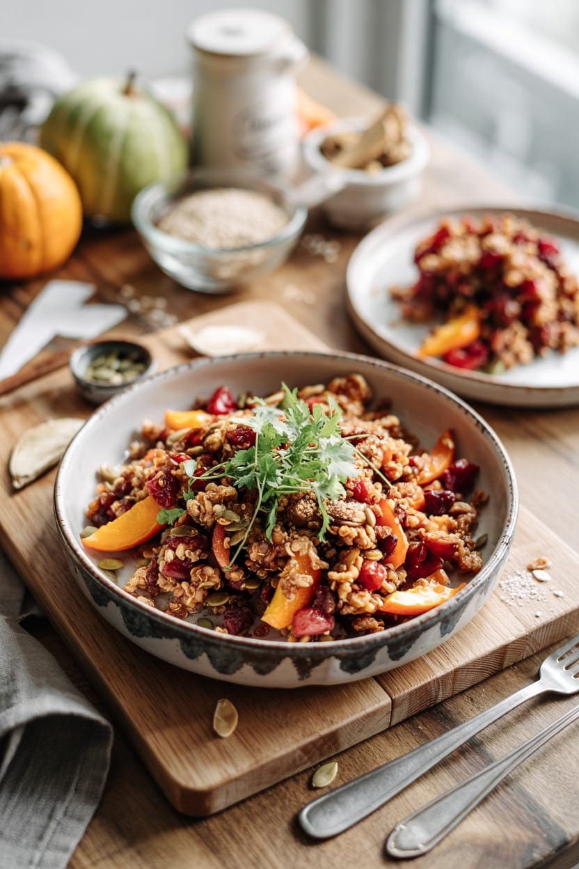 Mixed Fruit Crisp with Quinoa Flakes and Pumpkin Seeds