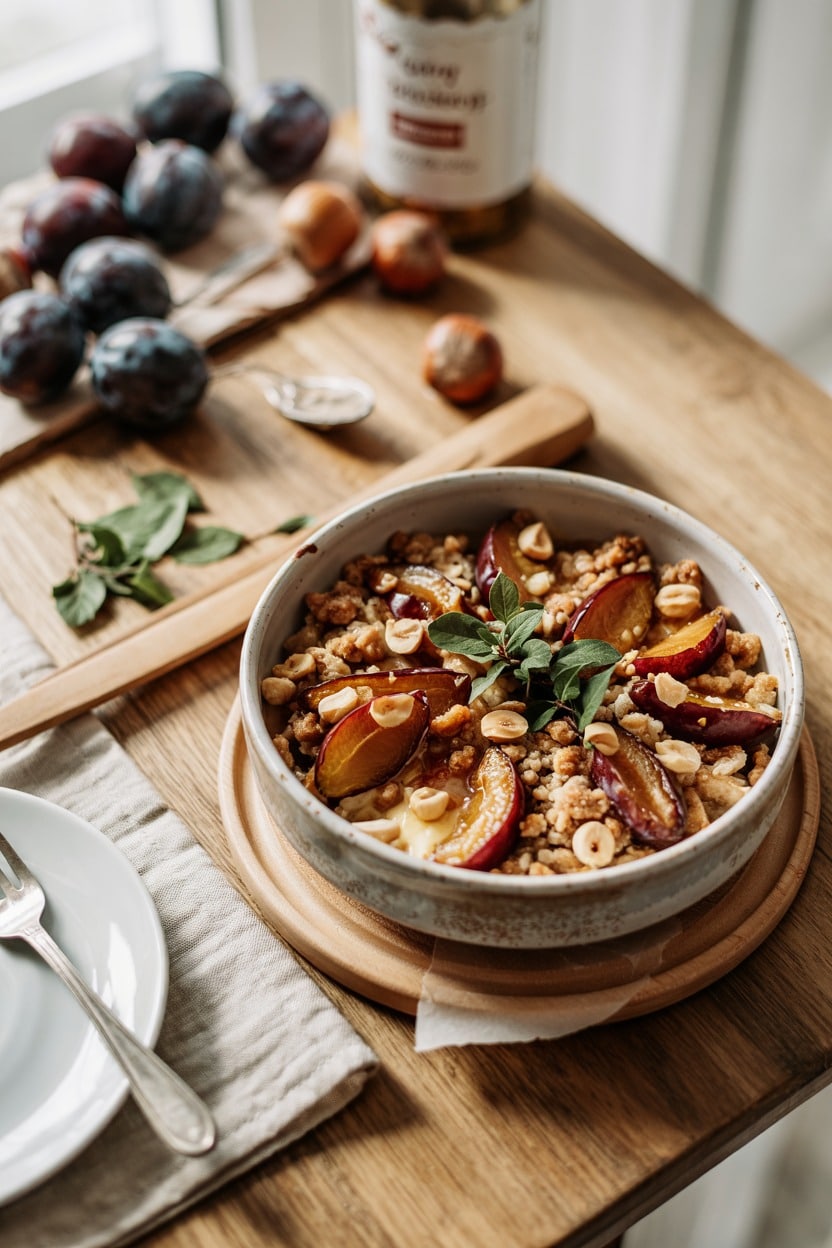 Plum Crisp with Hazelnuts and Brown Butter