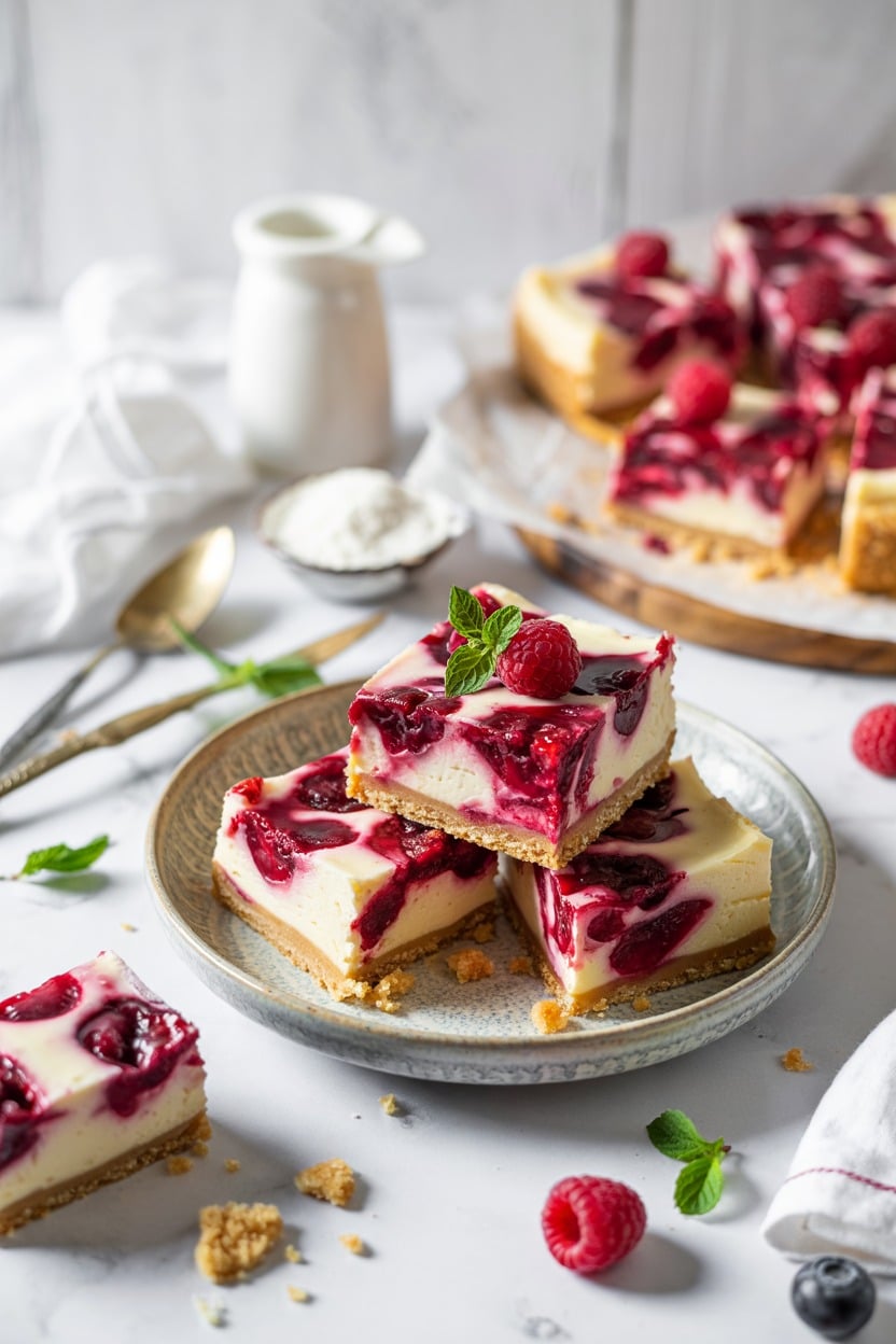 Raspberry Swirl Frozen Cheesecake Bars (Imagelicious)
