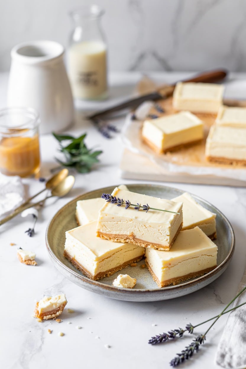 No-Bake Honey Lavender Frozen Cheesecake Bars (The Spruce Eats)