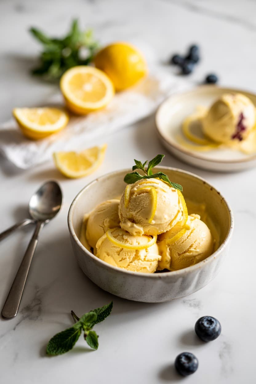 Lemon Blueberry No-Churn Ice Cream