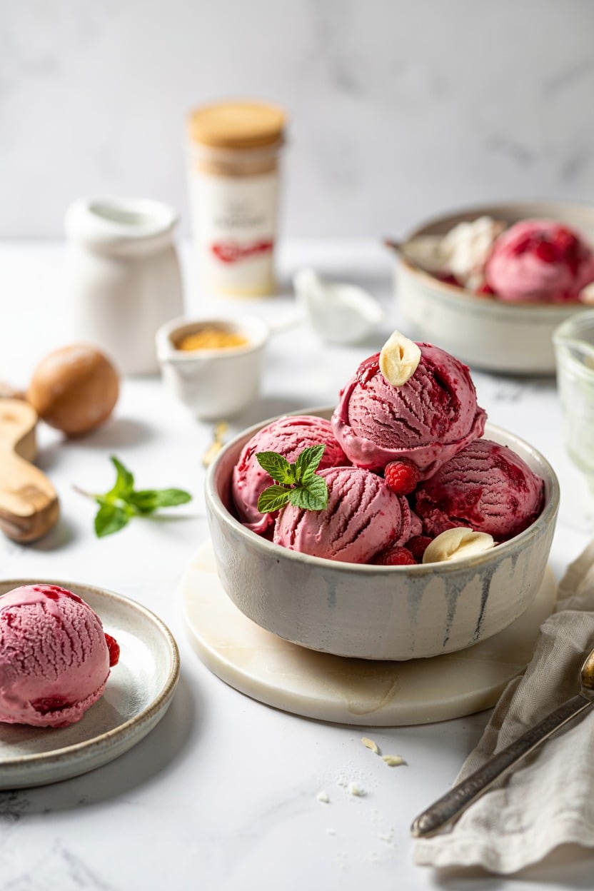 Raspberry Ripple No-Churn Ice Cream