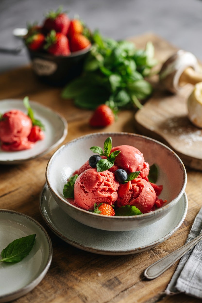 Strawberry Basil Sorbet