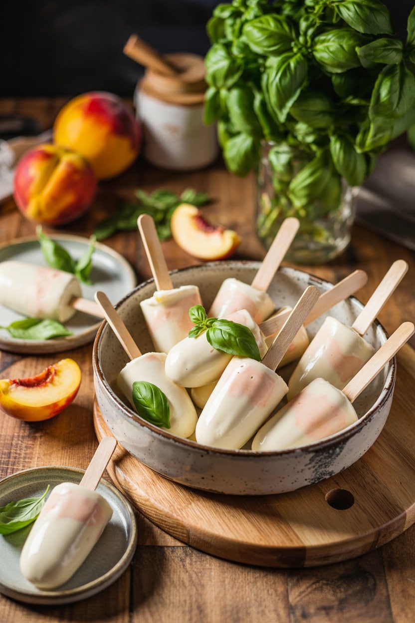 Peach Basil Yogurt Pops