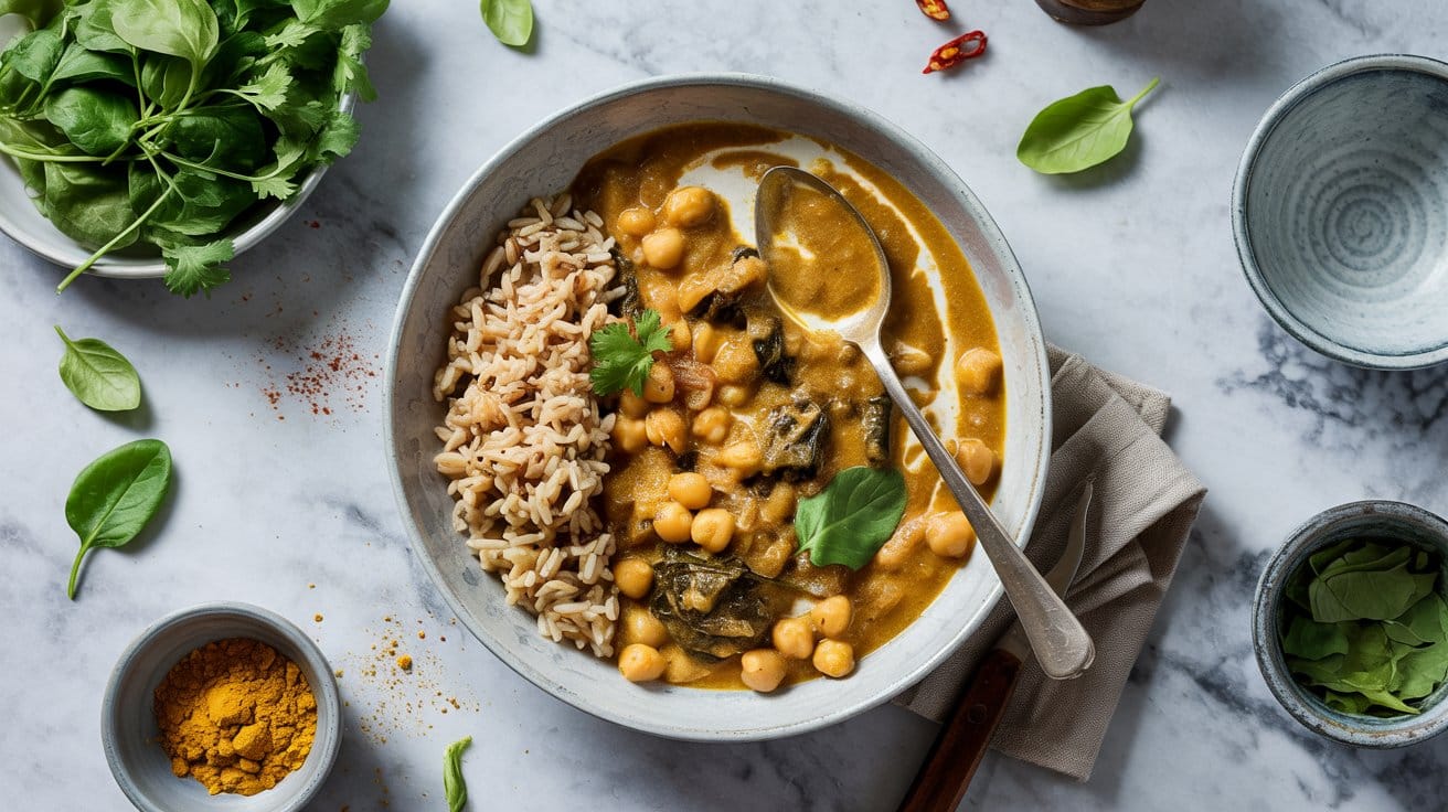 3 chickpea and spinach curry with brown pCIip C3S5aP0zWGwdMmpw A3SHB7rrSB2UI1490vnarg