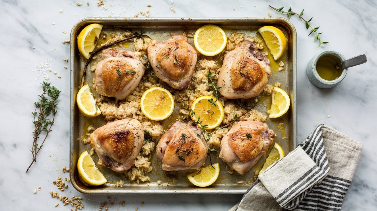 3 sheet pan chicken and rice with lemon llwHktZYTPWI6GQcT3n3Zg DVCA34CQSgGDc3LKohbYrQ