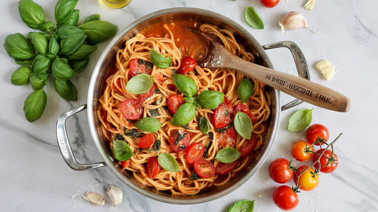 4 one pot tomato basil pasta a bright to yzlLCxuiSt24 Y6 5bjIkQ s7CdQ9dMReKhoa9c9Q1Ywg