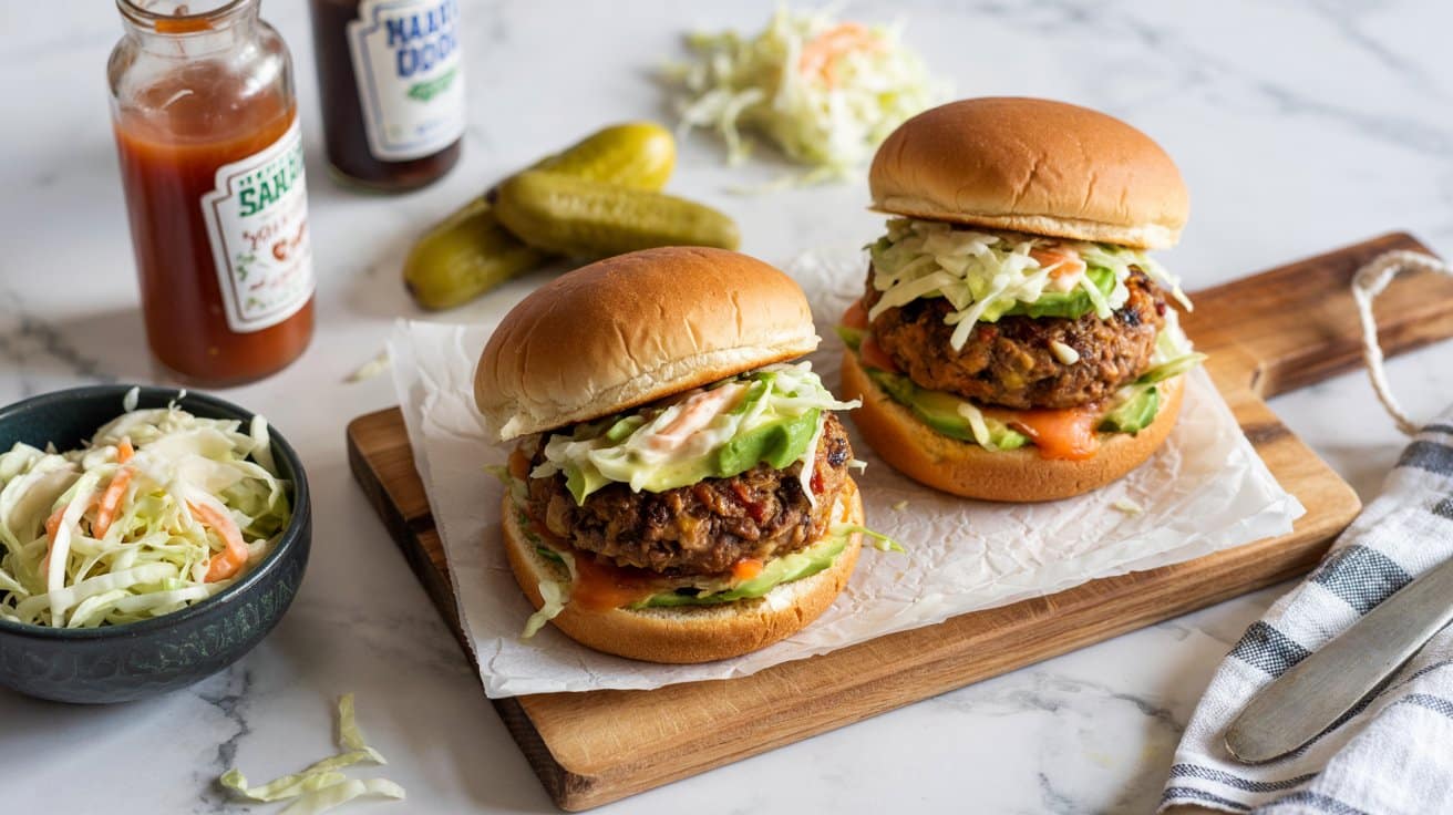 7 black bean burgers with avocado slaw a 5j3aS1QyTGmLSWvpclpduw 7vr8MGS Q6GlZZ2Q42mqEw