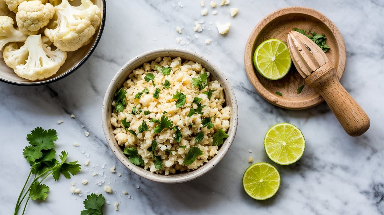 7 cauliflower rice with cilantro and lim lVsCIhYOTGy16wIf86l5JA ka XrA CRA Z5zoyk2Lkww