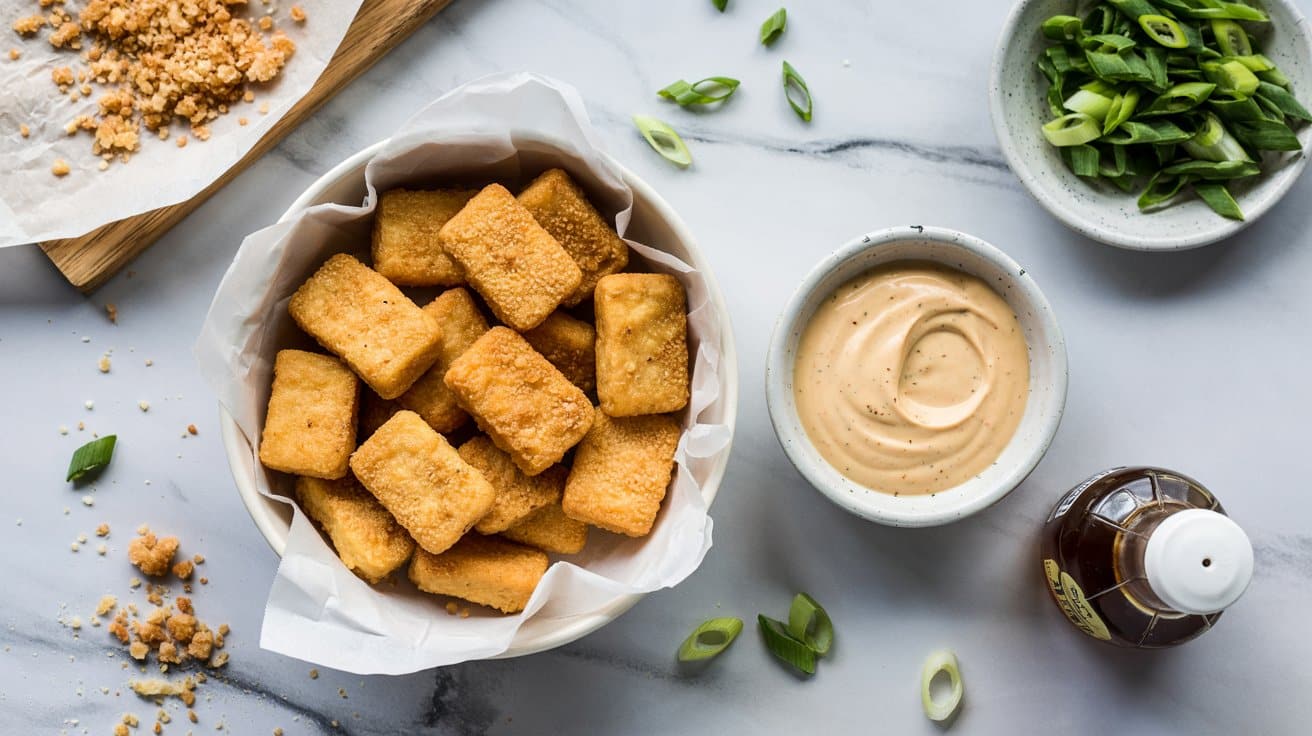 8 crispy tofu nuggets with dipping sauce DJqRdByRQTiVtVv ilanCA oxEv GlXSP2 ZWRBtg46Bw