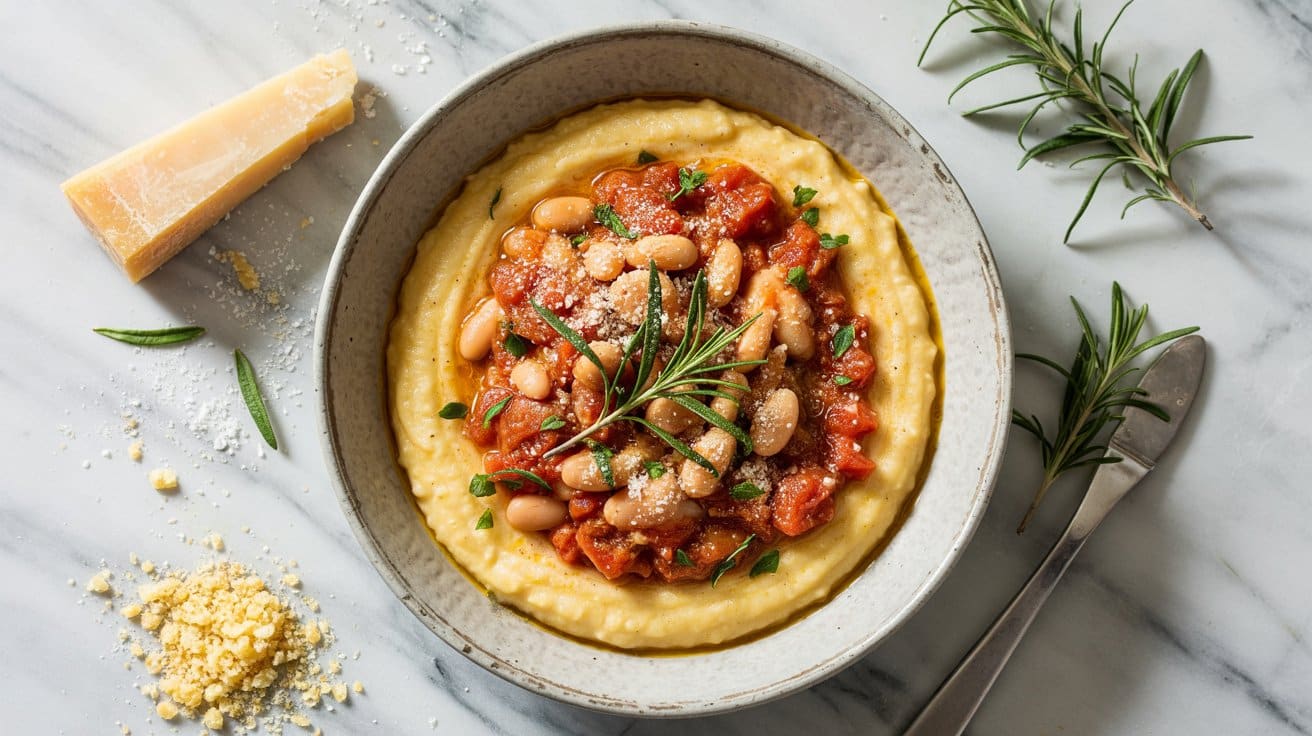 9 white bean and tomato ragu over polent gxuUasRMT2SwvOU8A0eopQ hyzRfWvrTRmVEVjxMCqRew