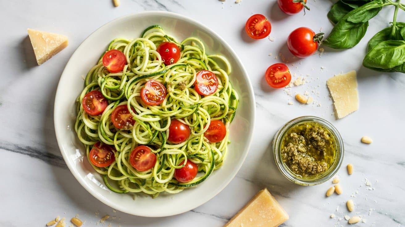 9 zucchini noodles with pesto and cherry VpBMb50CSX2fewoSpjFfNA p4 iUBSbSbmHkhDqGRgfAQ