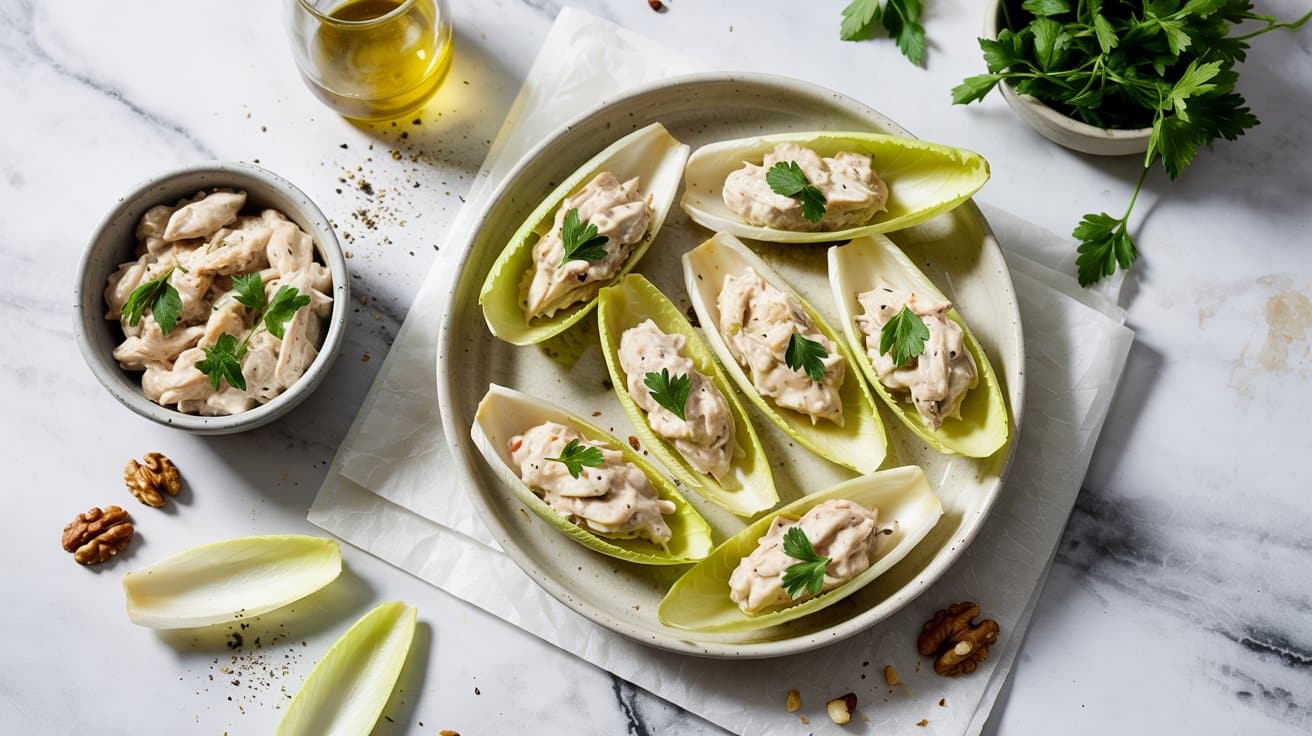 10 chicken salad stuffed endive boats a EJx Ft0nR1aQoWsmhAiGkw 79qj85fFSXiuGLGs9RRxeQ