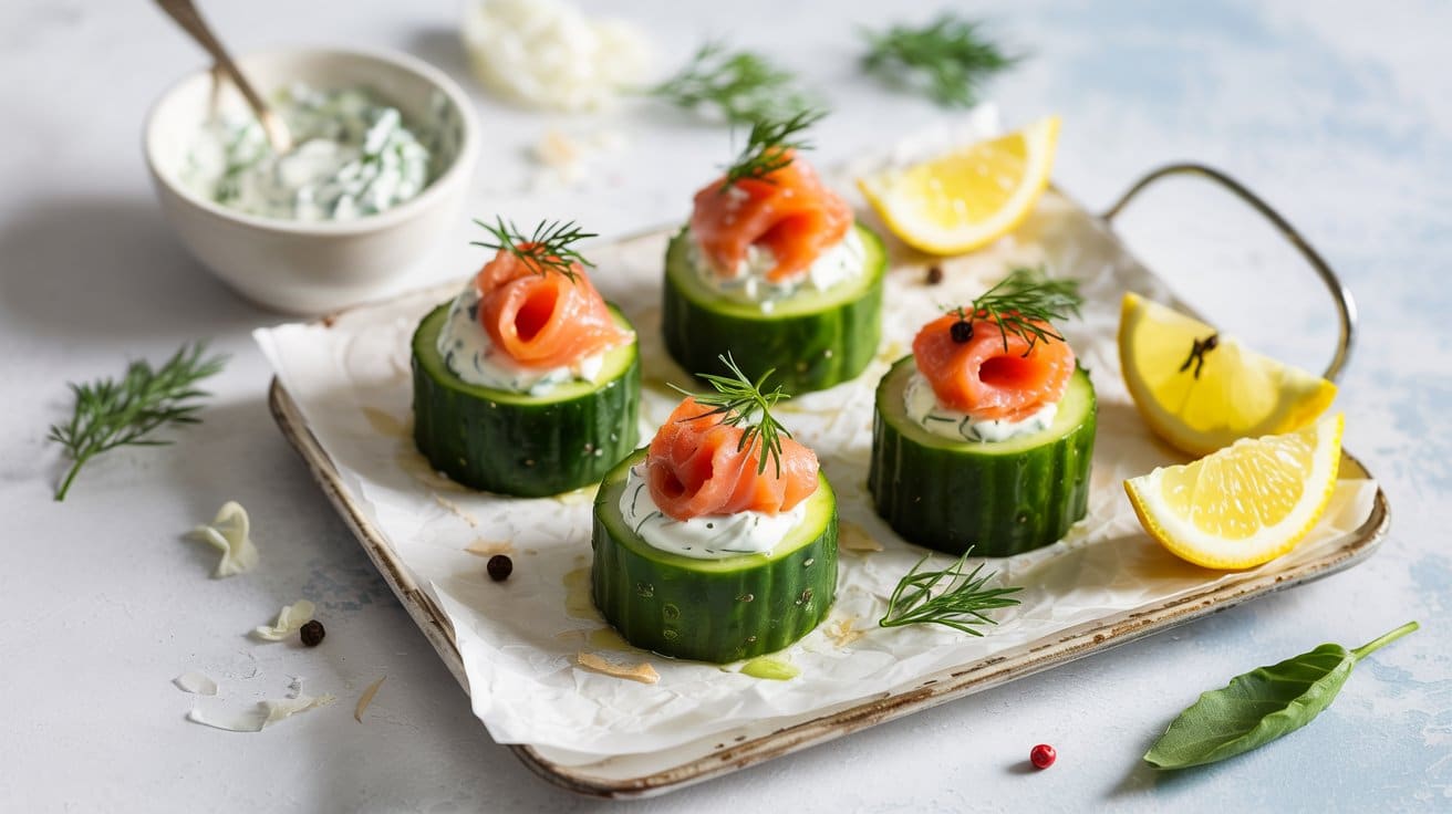 2 cucumber cups with smoked salmon and d a2WGdb40R6GYYLU 6D32cQ 9oBRrGzR3 yT3DeV1Lqhw
