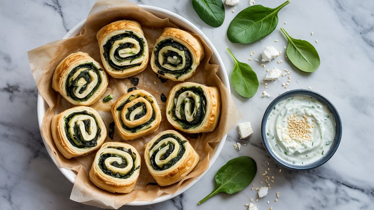 2 spinach and feta puff pastry pinwheels A 9kH4f7R GCK0v4G9 RoA 4LHlyxxUT1Ci6wZ ThsycA