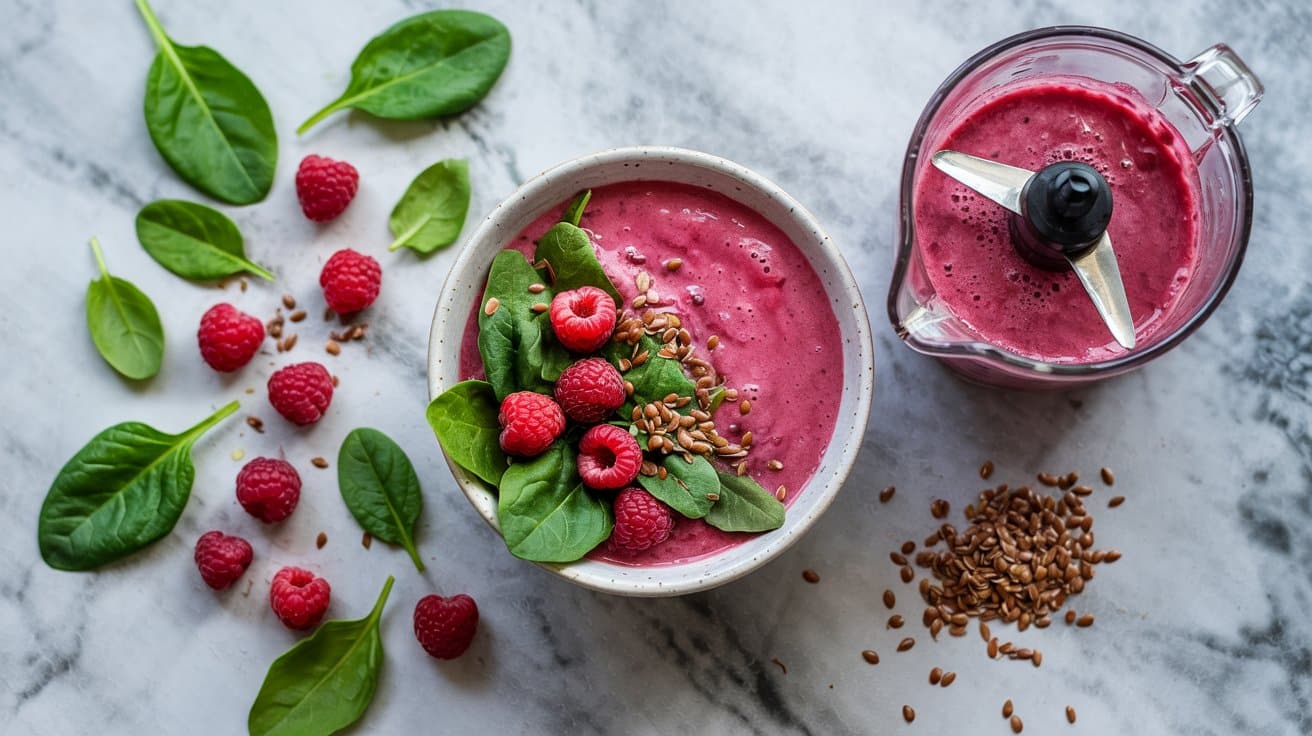 3 raspberry spinach flax smoothie a brig C2gdSKAxT4isygEp8JmCTw Ye2OgX 6SvWW4LQQTSe6Hg
