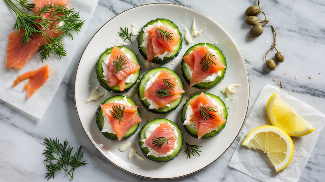 5 cucumber rounds with smoked salmon and C4Q rgOVQTCFuntIf4kACw U6qJ1bVHRj6lJlSo5a IlA