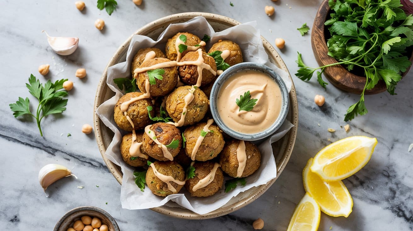7 falafel balls with tahini dip a bright B20U1zESRcOsjBBdjpzjKA lz7QkuGhSsSeEAt5hKBtfg