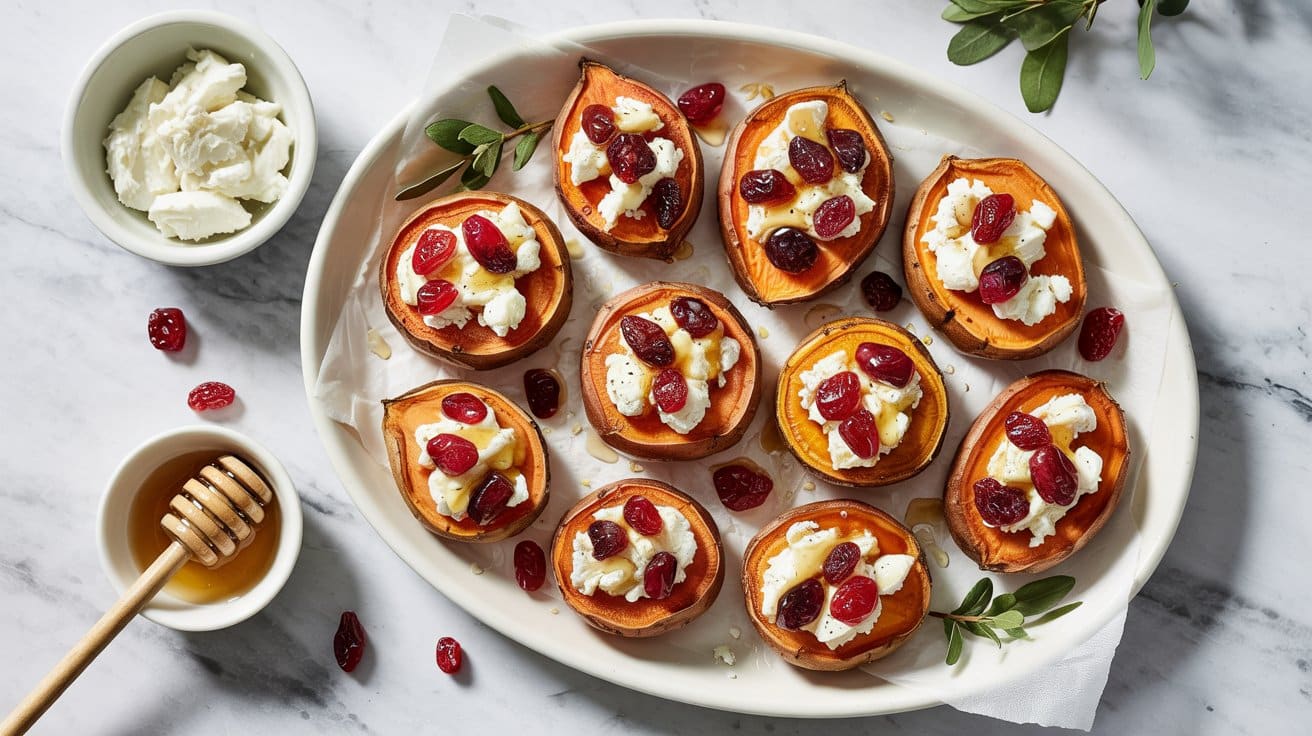 8 sweet potato rounds with goat cheese a GlGSiJjAR Kzt1fIzvrcHA 5SCD33OQomhkFwFSwx9Tw